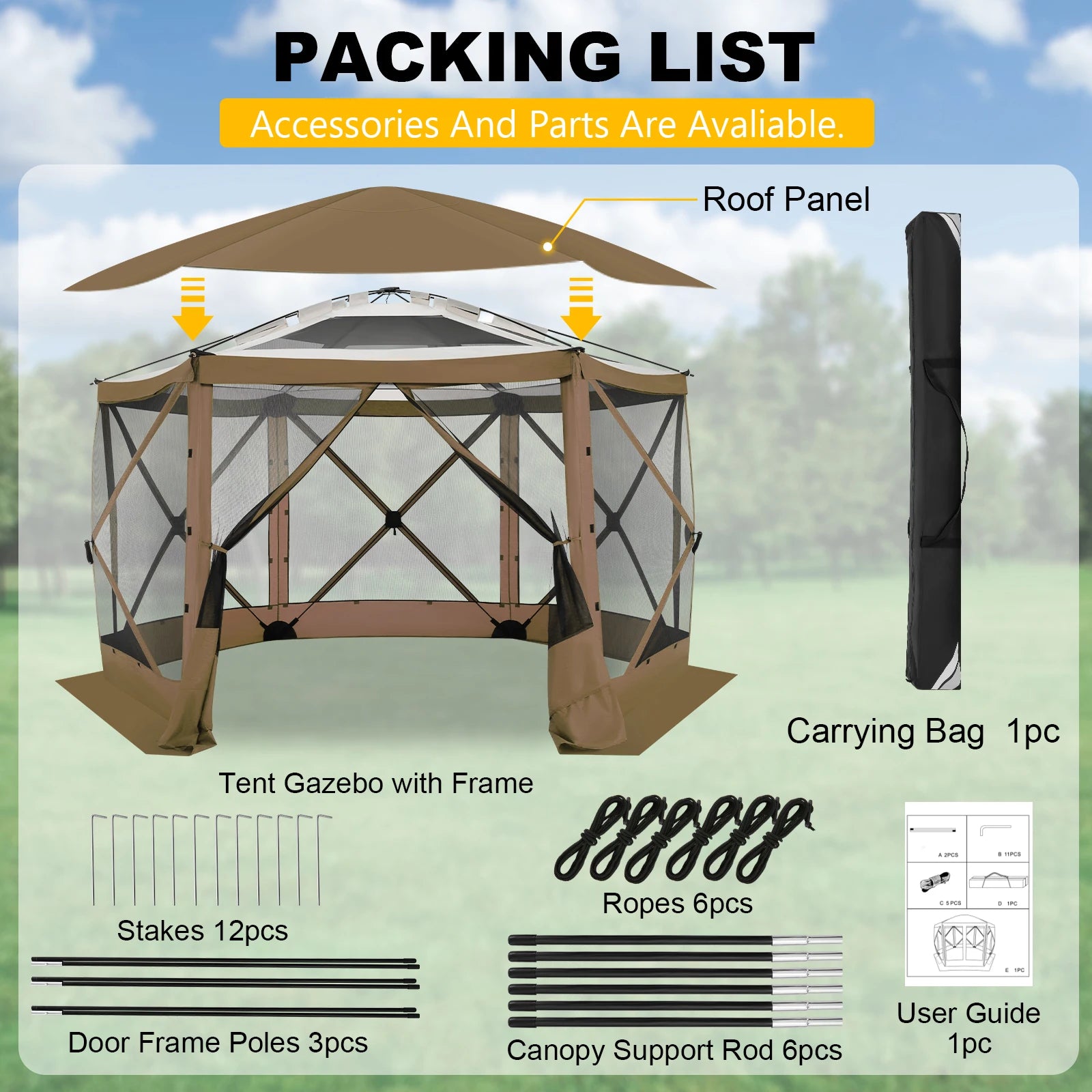 12x12ft Pop Up Gazebo Screen House Tent for Outdoor Camping, Mosquito Netting