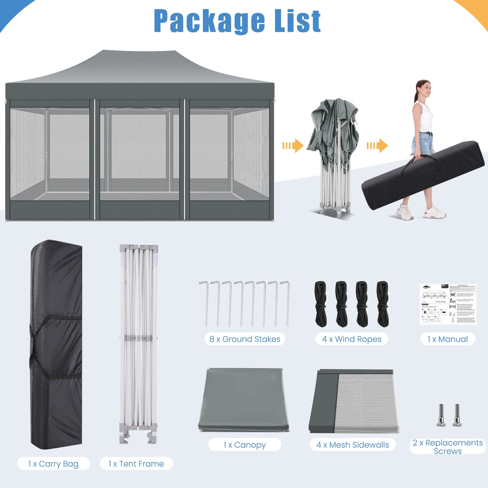 10x15 FT Heavy Duty Pop Up Canopy with 4 Sidewalls, Commercial Gazebo Party Tent with Mosquito Netting Wall Easy Set Up Outdoor