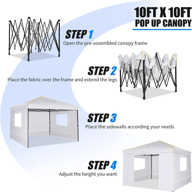 10x10FT Pop Up Canopy Tent with Sidewalls and Roll-up Ventilated Windows