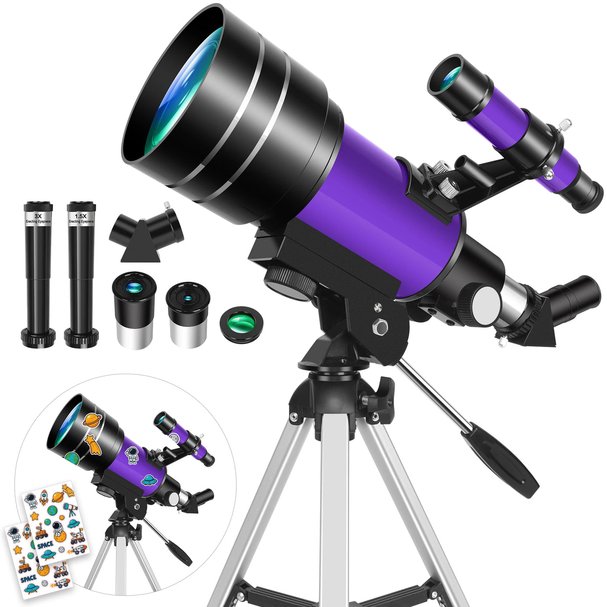 150X 70mm Astronomical Telescope for Adults Beginners Camping Nature Observation