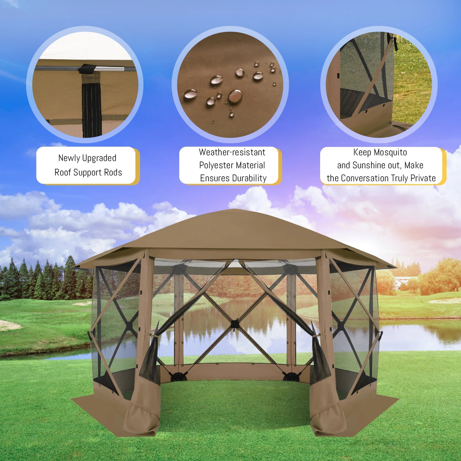 12x12ft Pop Up Gazebo Screen House Tent for Outdoor Camping, Mosquito Netting