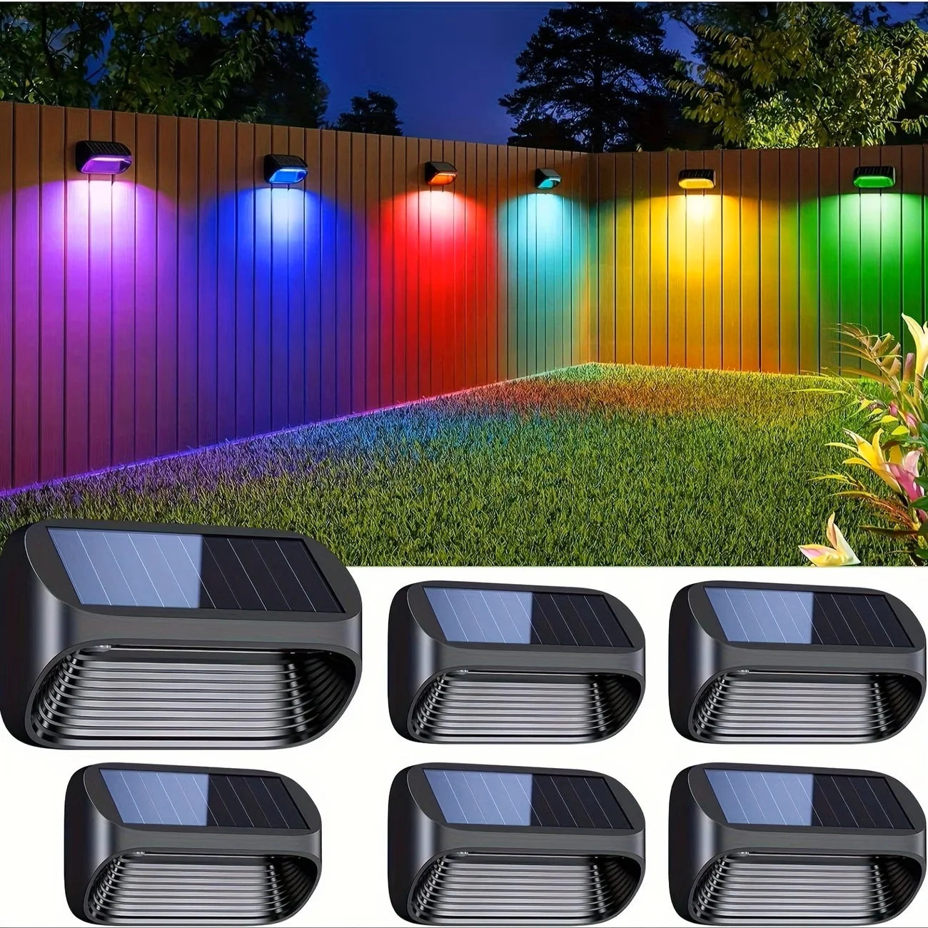 Solar Wall/Fence Lamp Lights RGB Modes For Backyard Patio Deck Waterproof