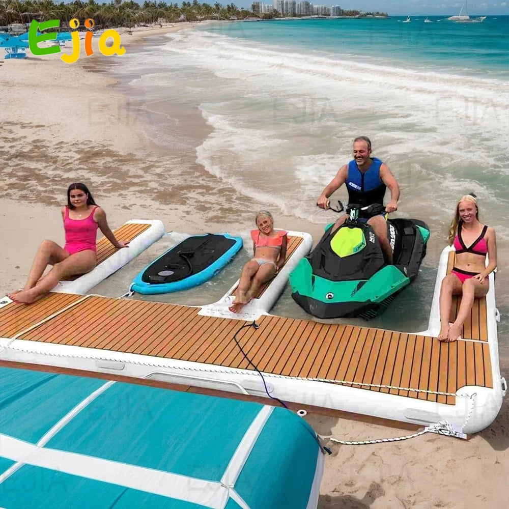 13ft/ 4m EVA Non-Slip Inflatable E Dock Platform Double Jet Ski Dock Lake Use