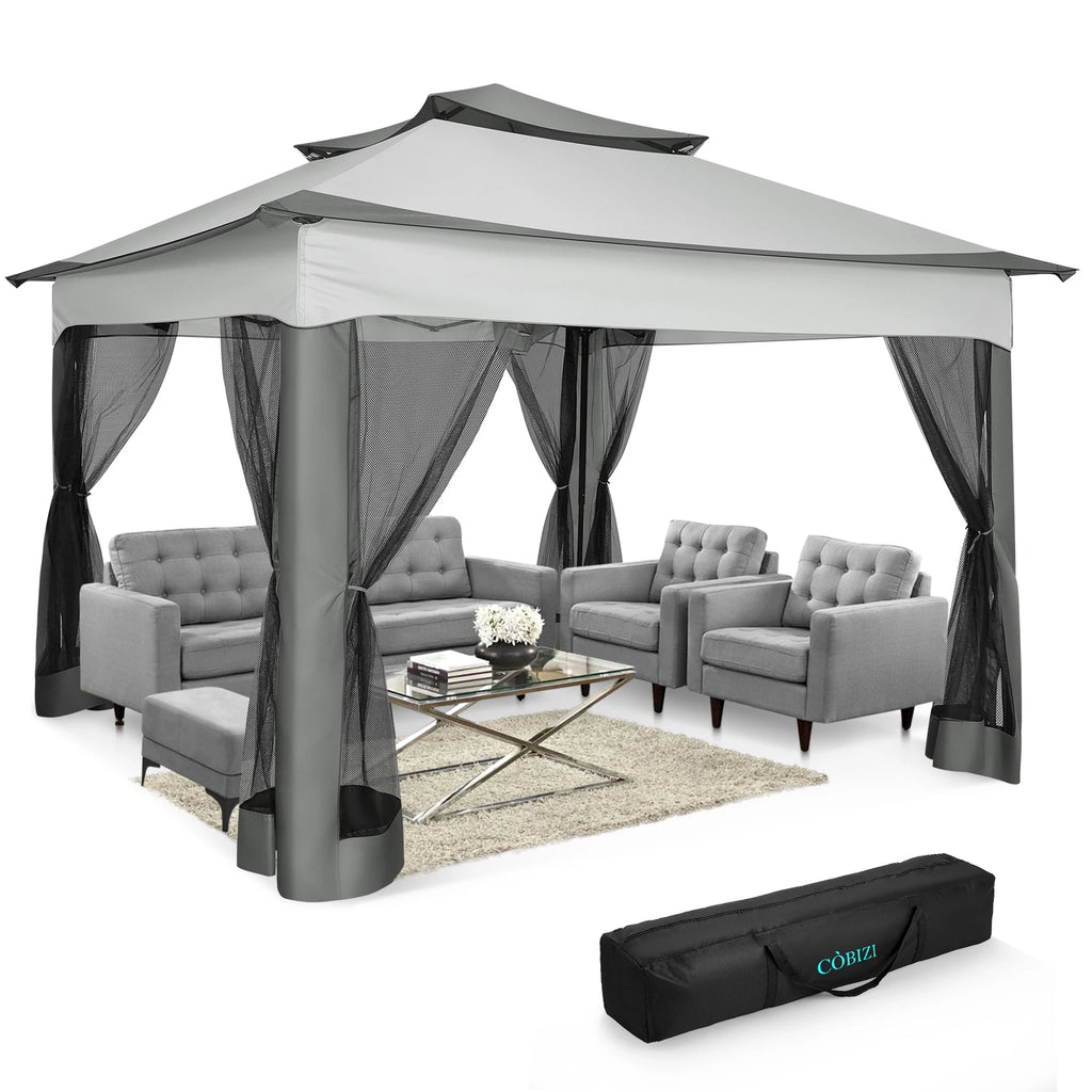 11x11ft Pop Up Gazebo Pavilion With Mosquito Netting Outdoor Canopy Tent Backyard