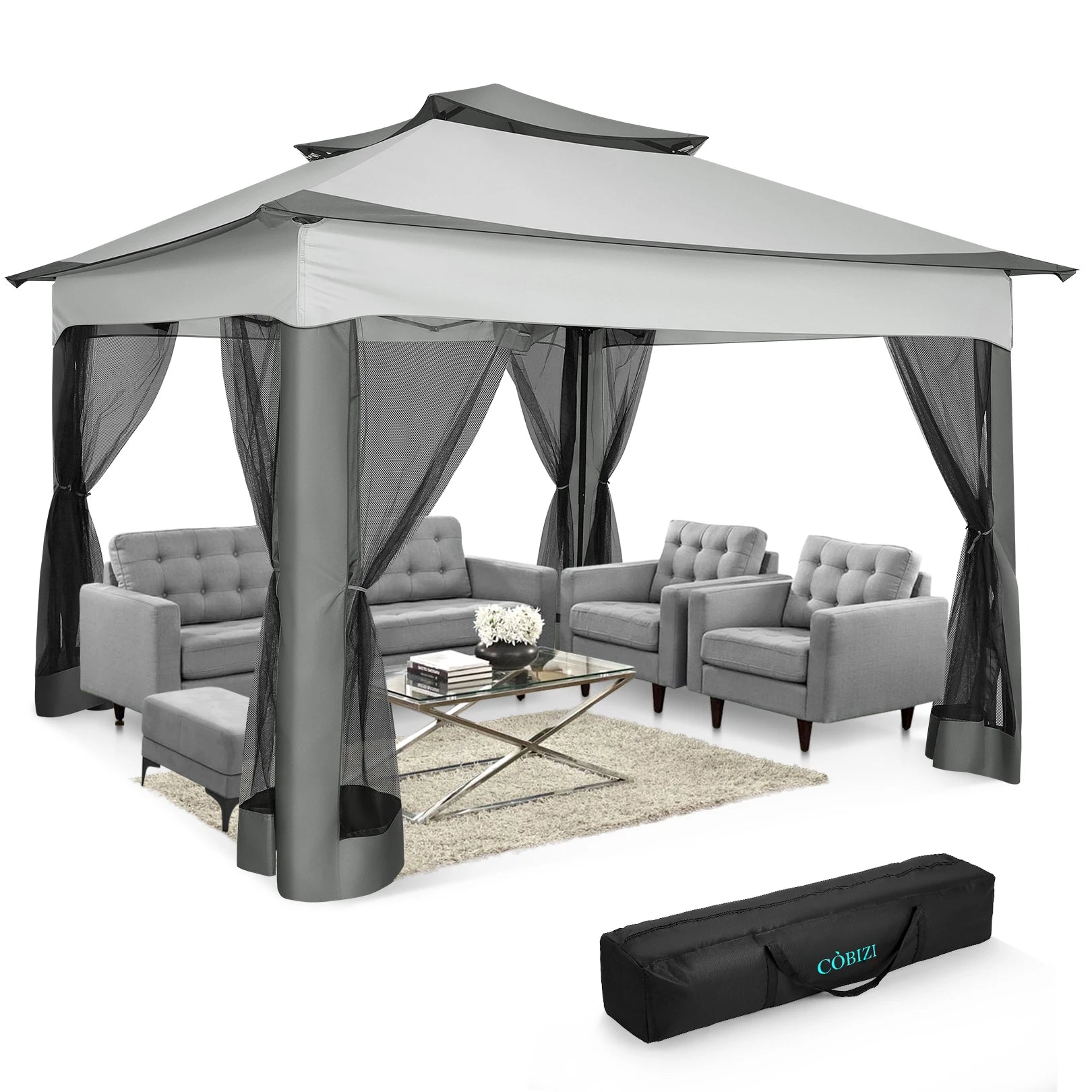 11x11ft Pop Up Gazebo Pavilion With Mosquito Netting Outdoor Canopy Tent Backyard