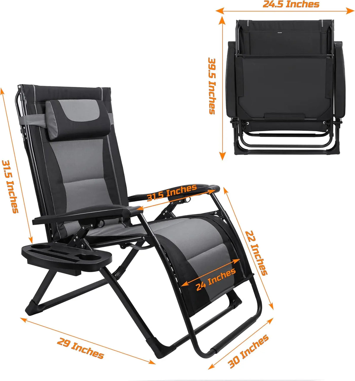 XXL Oversize Recliner Folding Chair for Camping Patio Outdoors Zero Gravity Extra Wide Reclining Padded Seats with Sunshade