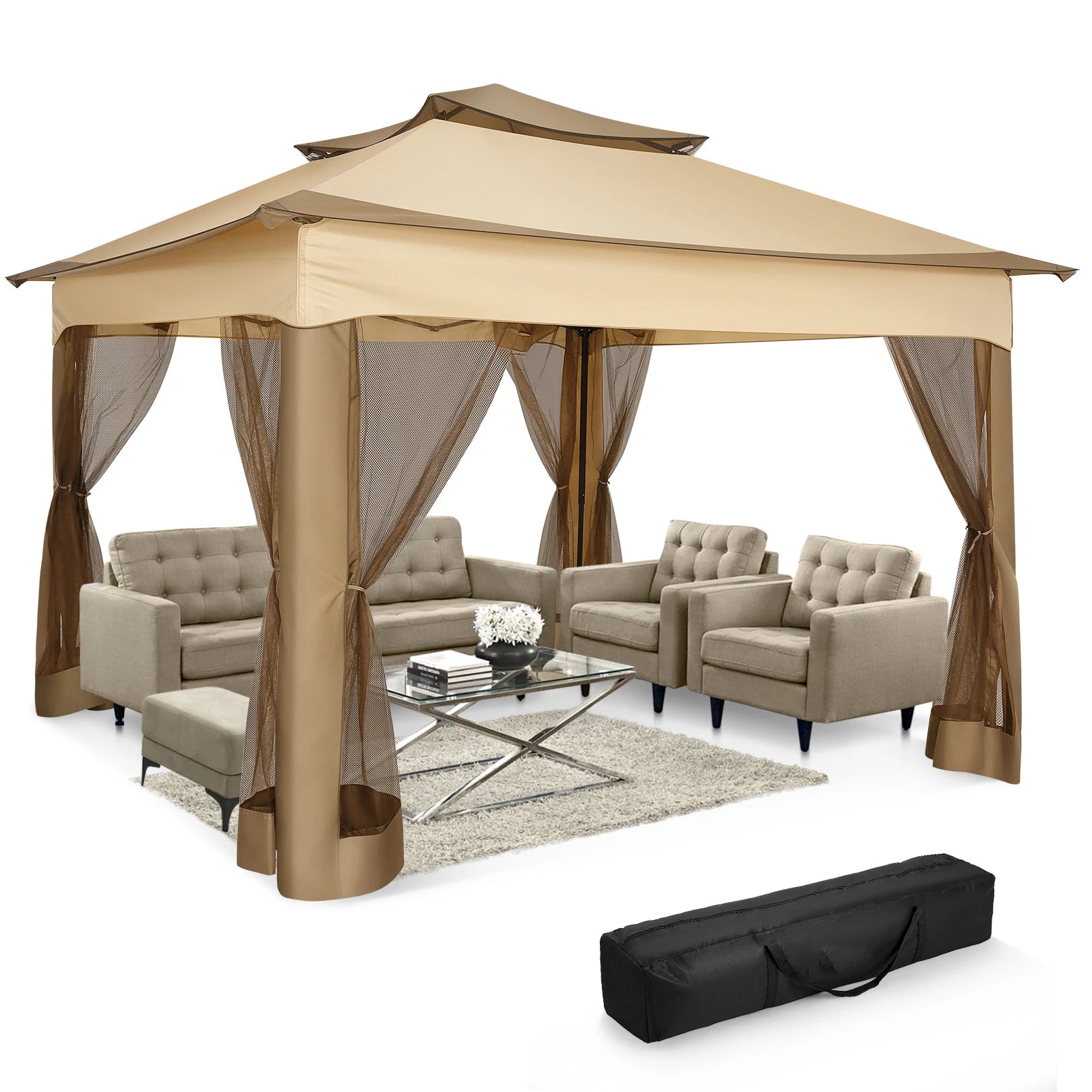 11x11ft Pop Up Gazebo Pavilion With Mosquito Netting Outdoor Canopy Tent Backyard