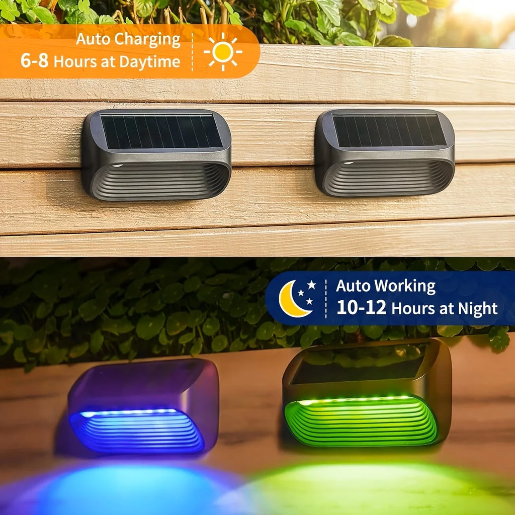 Solar Wall/Fence Lamp Lights RGB Modes For Backyard Patio Deck Waterproof