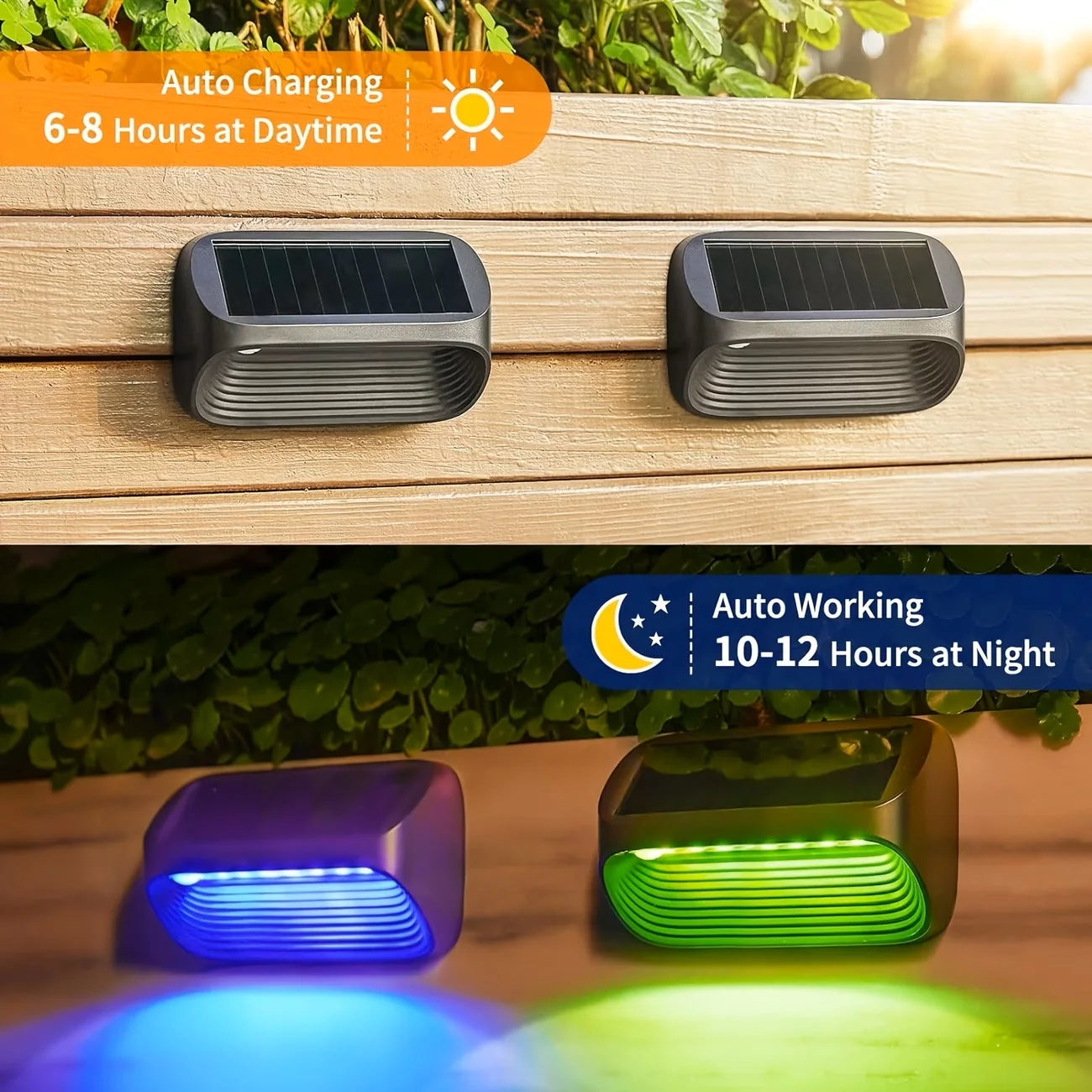 Solar Wall/Fence Lamp Lights RGB Modes For Backyard Patio Deck Waterproof
