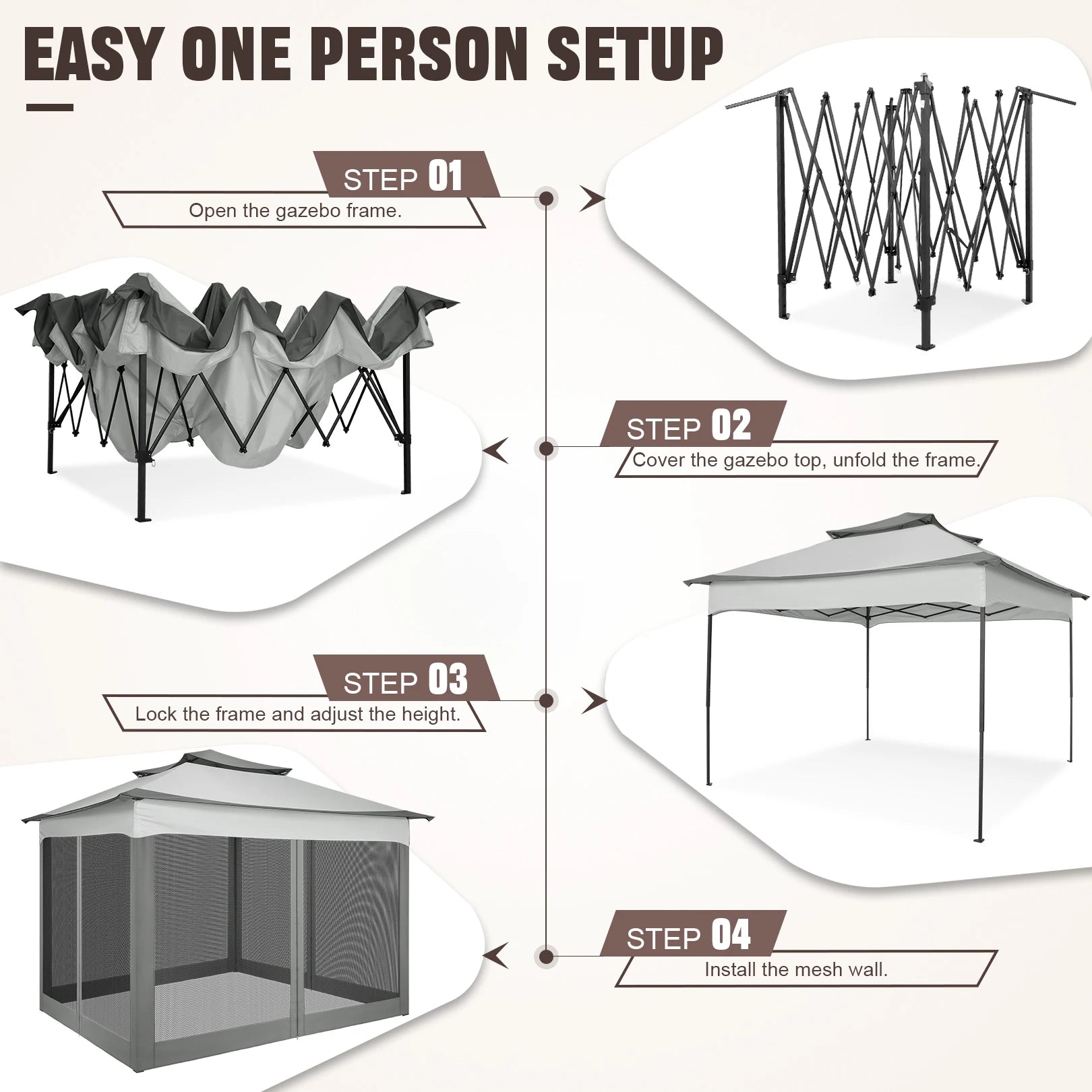 11x11ft Pop Up Gazebo Pavilion With Mosquito Netting Outdoor Canopy Tent Backyard