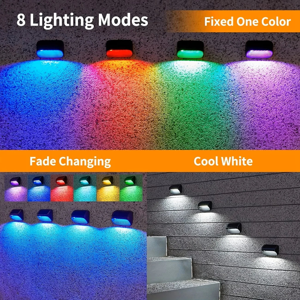 Solar Wall/Fence Lamp Lights RGB Modes For Backyard Patio Deck Waterproof
