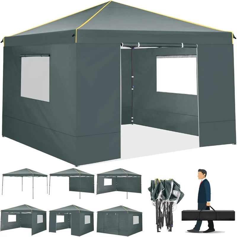 10x10FT Pop Up Canopy Tent with Sidewalls and Roll-up Ventilated Windows