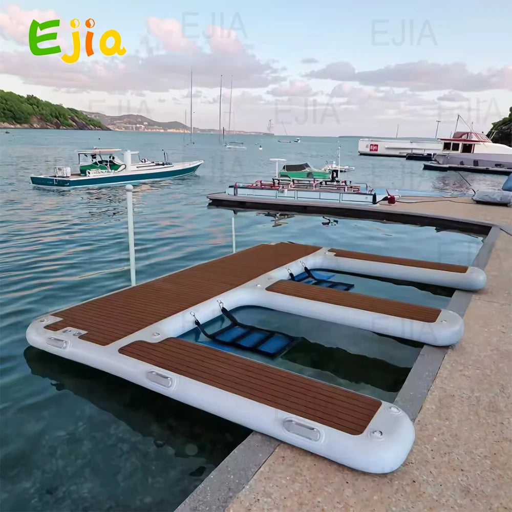 13ft/ 4m EVA Non-Slip Inflatable E Dock Platform Double Jet Ski Dock Lake Use
