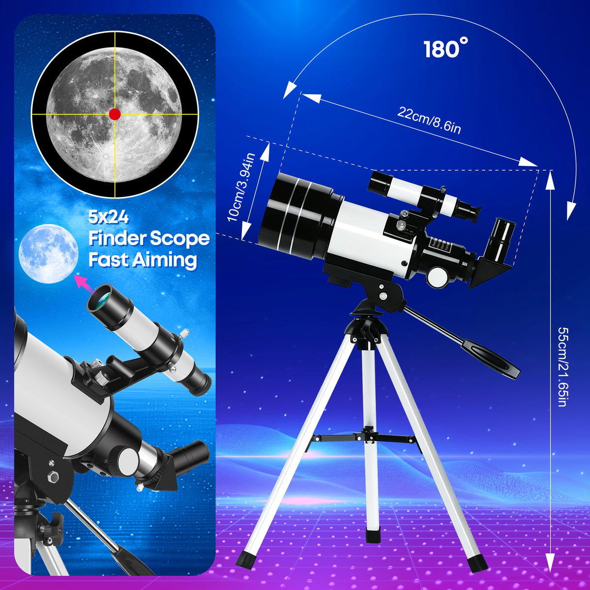 150X 70mm Astronomical Telescope for Adults Beginners Camping Nature Observation