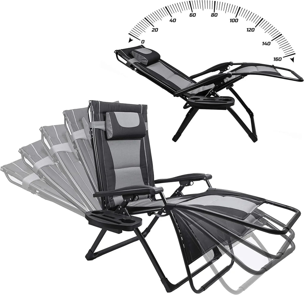 XXL Oversize Recliner Folding Chair for Camping Patio Outdoors Zero Gravity Extra Wide Reclining Padded Seats with Sunshade