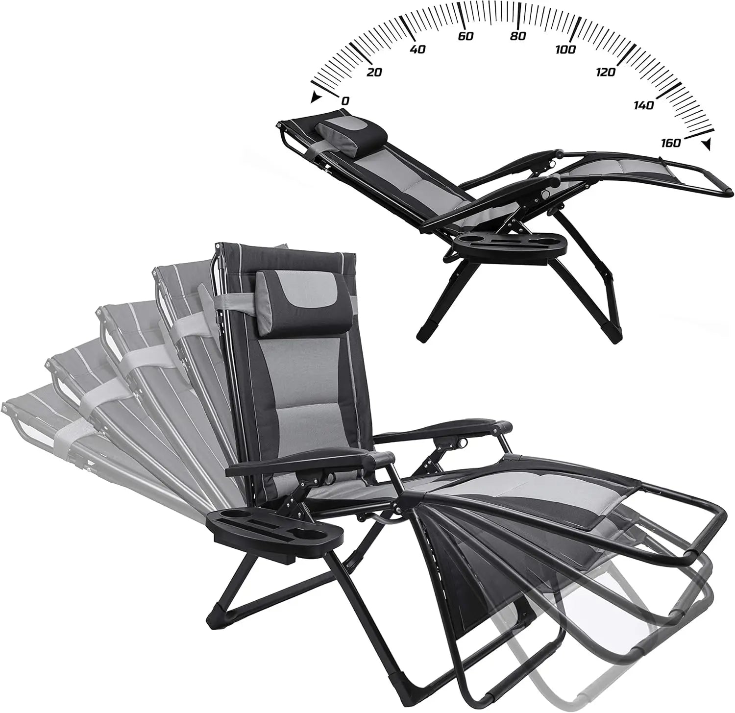 XXL Oversize Recliner Folding Chair for Camping Patio Outdoors Zero Gravity Extra Wide Reclining Padded Seats with Sunshade
