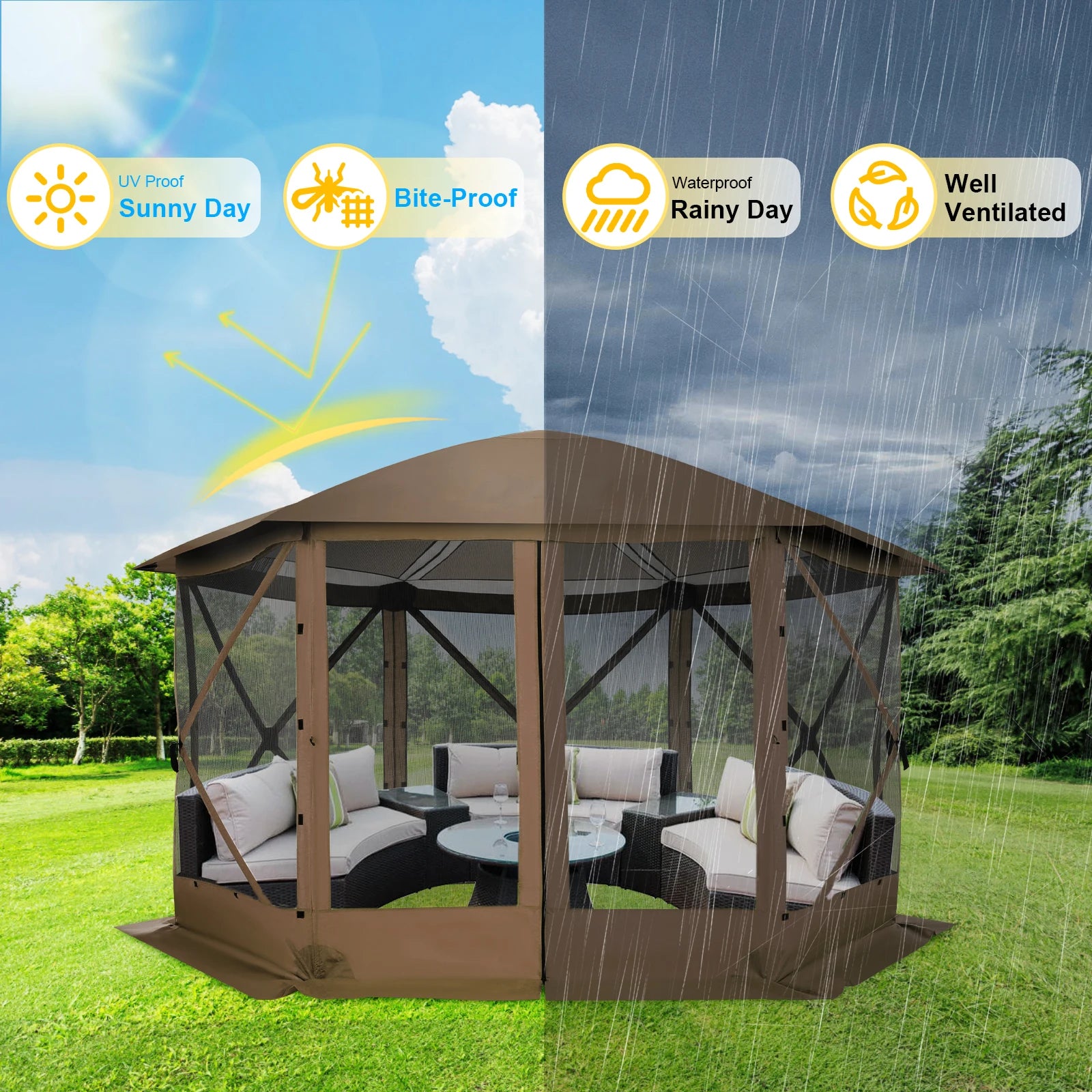 12x12ft Pop Up Gazebo Screen House Tent for Outdoor Camping, Mosquito Netting