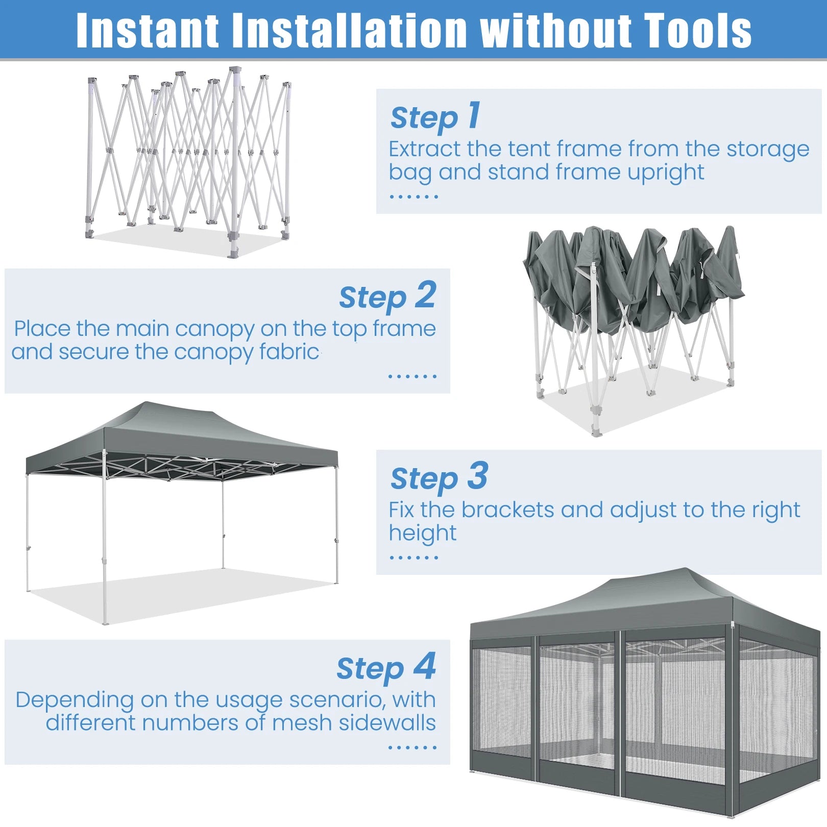 10x15 FT Heavy Duty Pop Up Canopy with 4 Sidewalls, Commercial Gazebo Party Tent with Mosquito Netting Wall Easy Set Up Outdoor