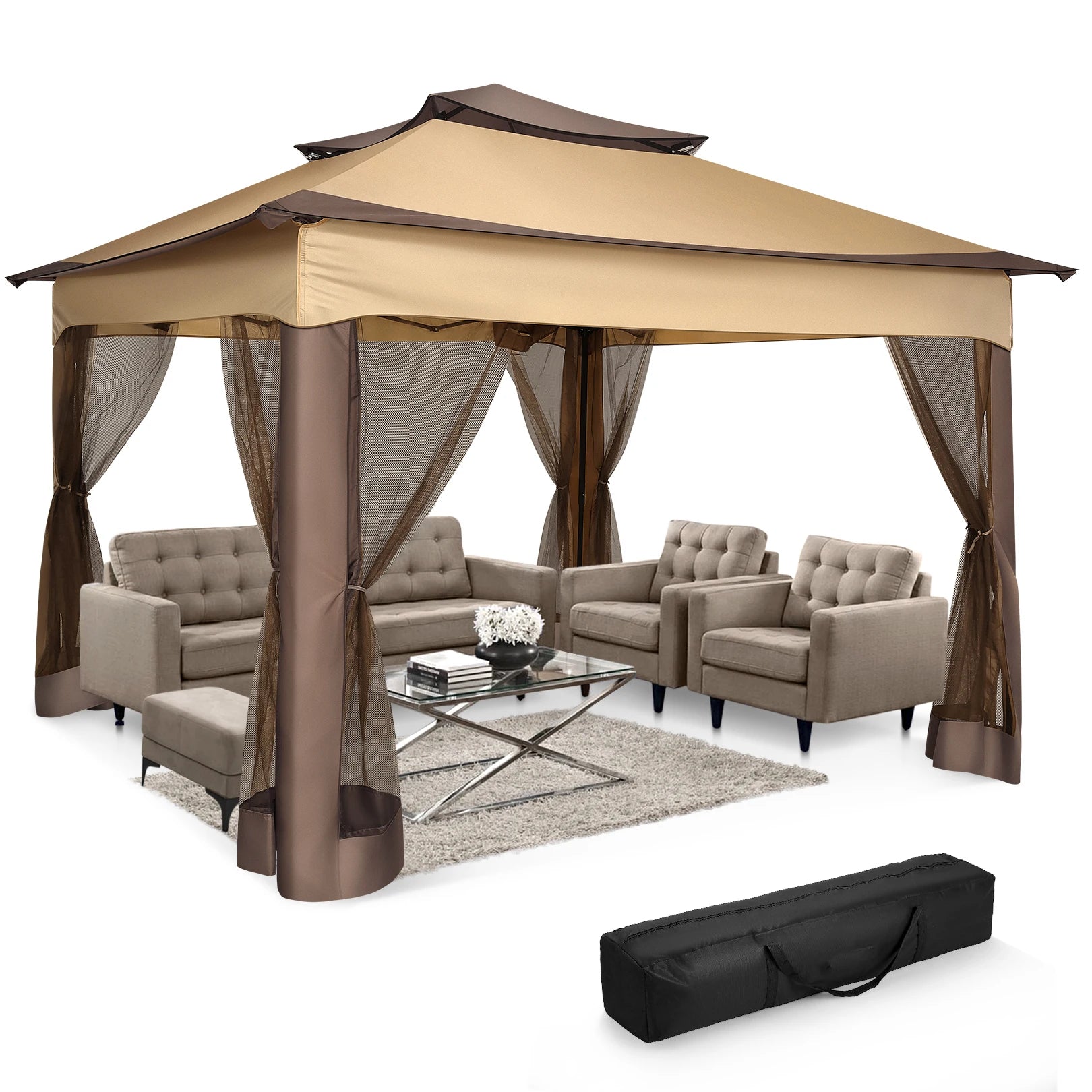 11x11ft Pop Up Gazebo Pavilion With Mosquito Netting Outdoor Canopy Tent Backyard
