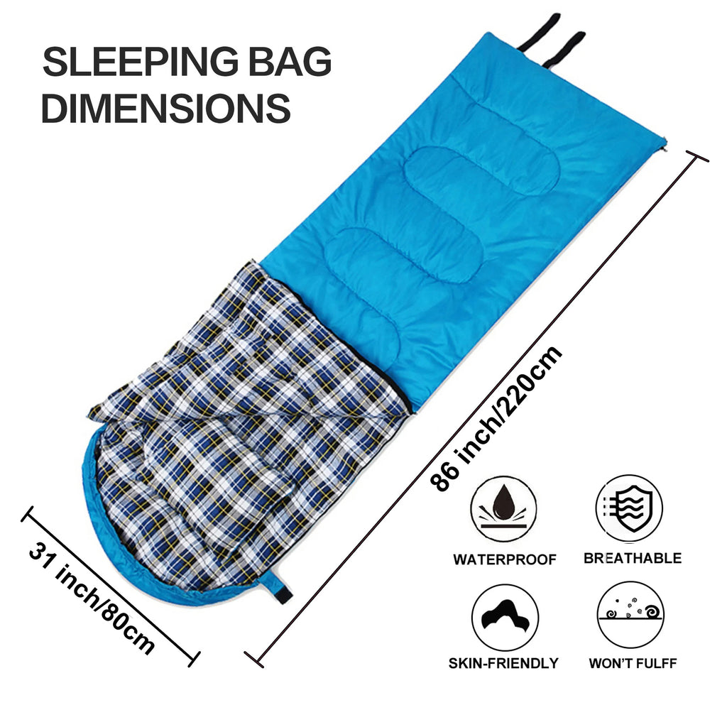 Soft Flannel Sleeping Bags with Pillow for Adult Kids Winter Warm Lining Hiking Camping
