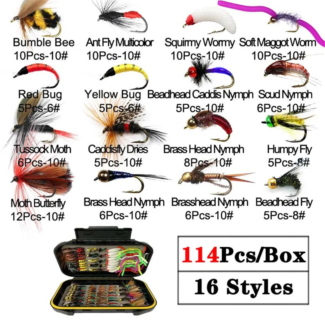 40-148Pieces/Box Trout Fly Fishing Assorted Nymph Dry Wet Flies