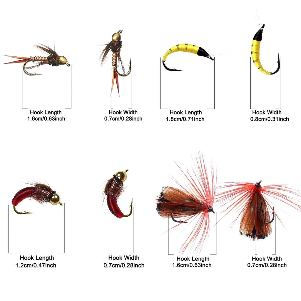 40-148Pieces/Box Trout Fly Fishing Assorted Nymph Dry Wet Flies