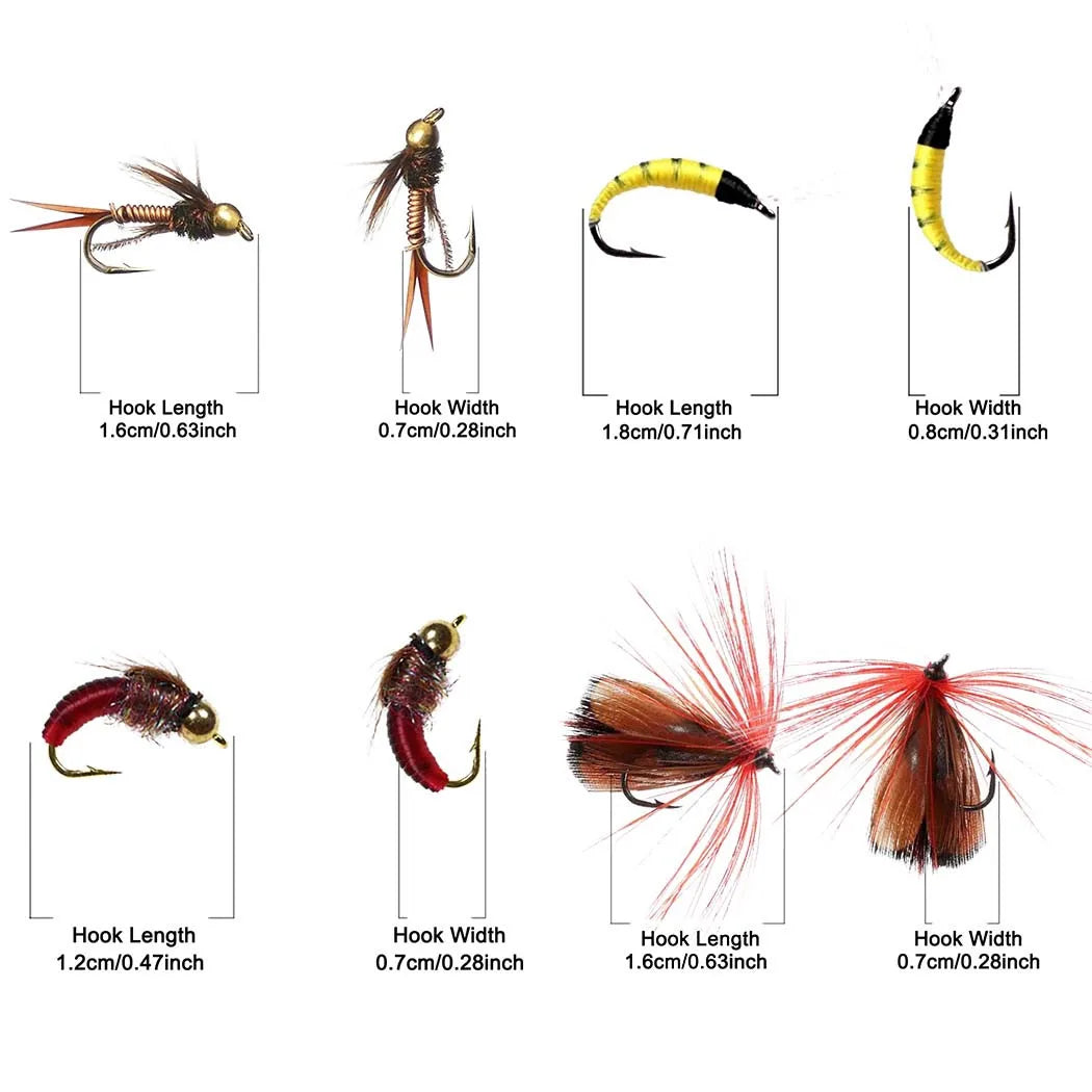 40-148Pieces/Box Trout Fly Fishing Assorted Nymph Dry Wet Flies