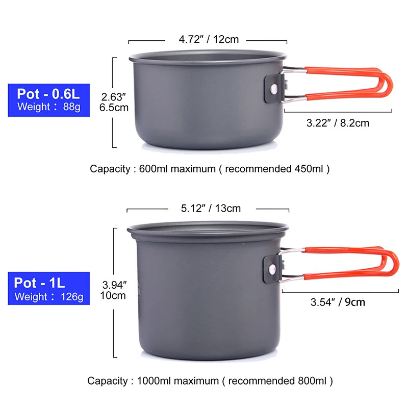 Camping Cookware Set Outdoor Tableware Equipment Burner Stove Folding Knife Fork Portable