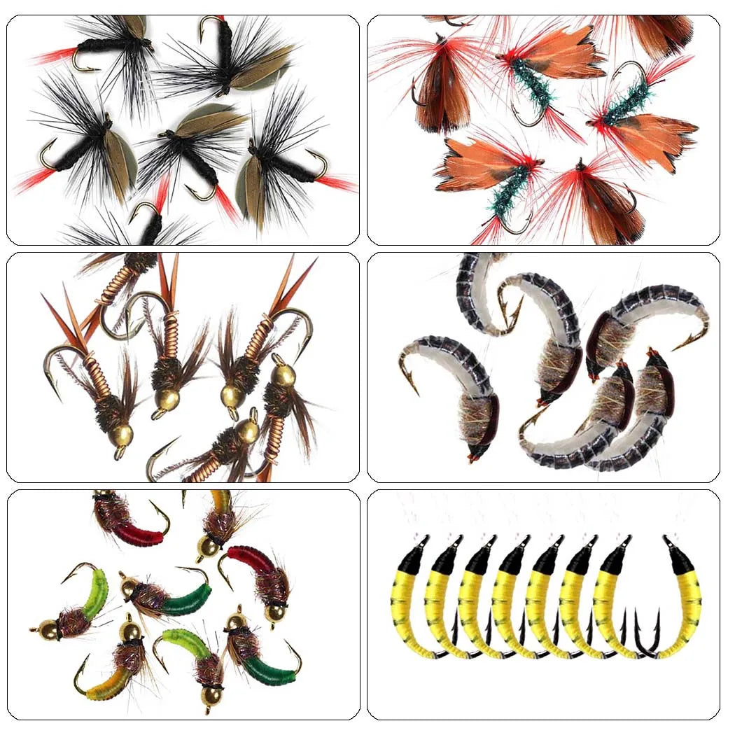 40-148Pieces/Box Trout Fly Fishing Assorted Nymph Dry Wet Flies