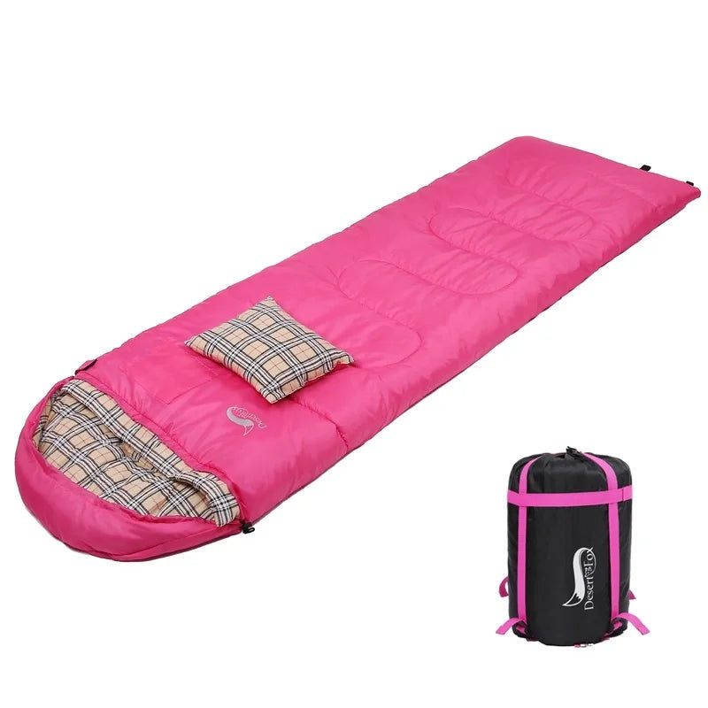 Soft Flannel Sleeping Bags with Pillow for Adult Kids Winter Warm Lining Hiking Camping