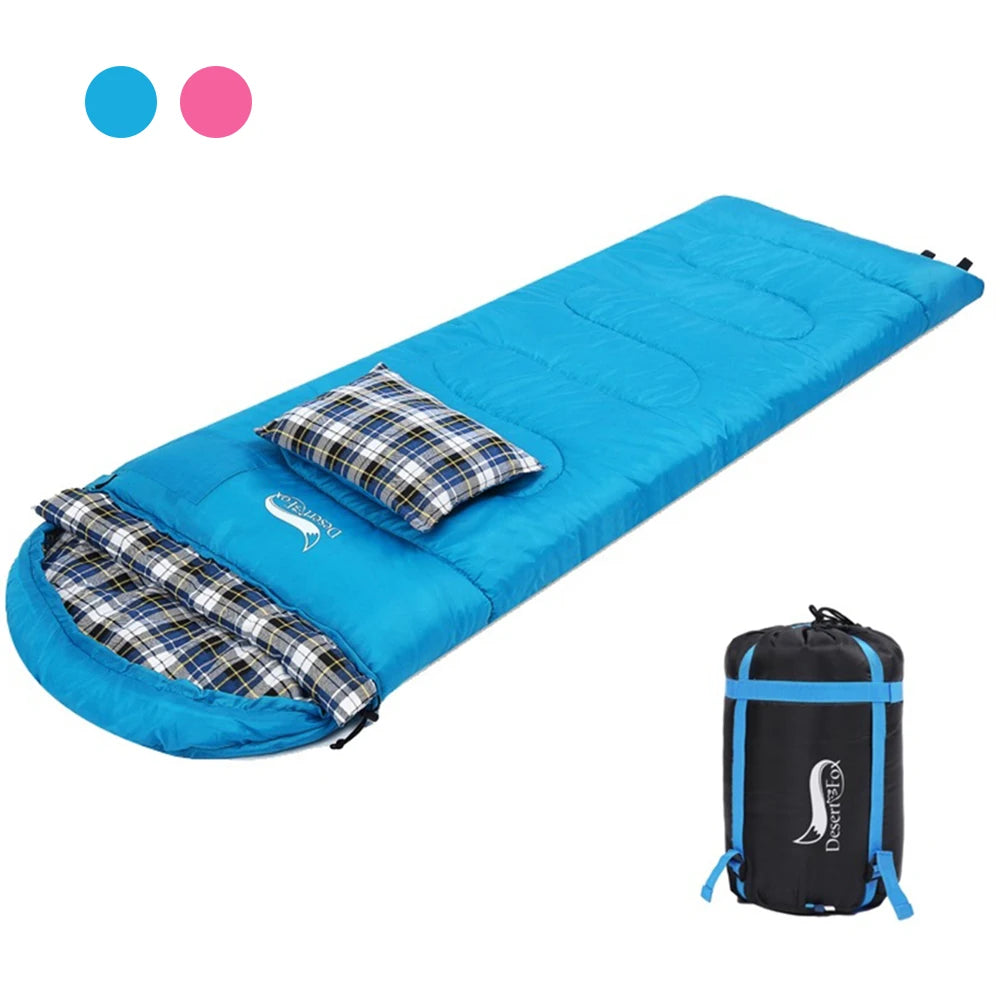 Soft Flannel Sleeping Bags with Pillow for Adult Kids Winter Warm Lining Hiking Camping