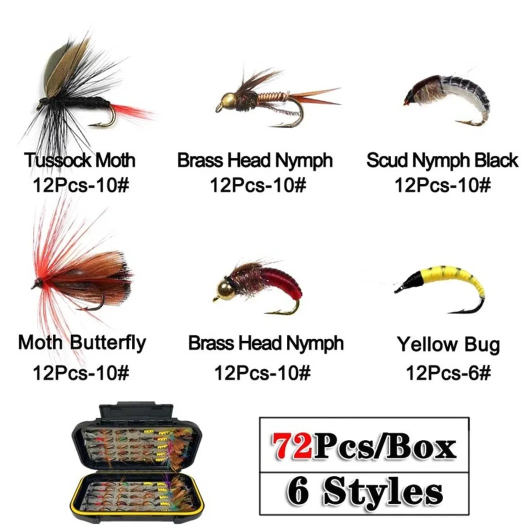 40-148Pieces/Box Trout Fly Fishing Assorted Nymph Dry Wet Flies