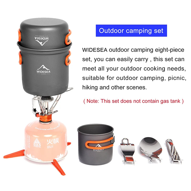 Camping Cookware Set Outdoor Tableware Equipment Burner Stove Folding Knife Fork Portable