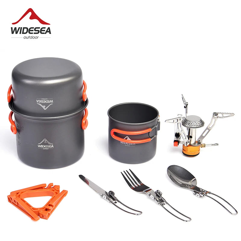 Camping Cookware Set Outdoor Tableware Equipment Burner Stove Folding Knife Fork Portable