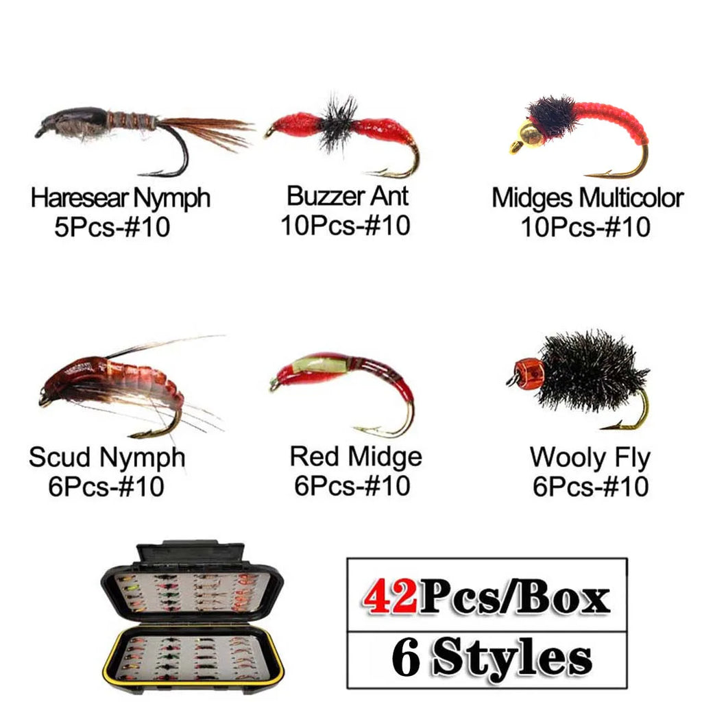 40-148Pieces/Box Trout Fly Fishing Assorted Nymph Dry Wet Flies