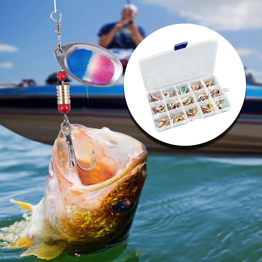 30pcs Metal Spoon Spinner Fishing Lure with Treble Hook for Freshwater and Saltwater