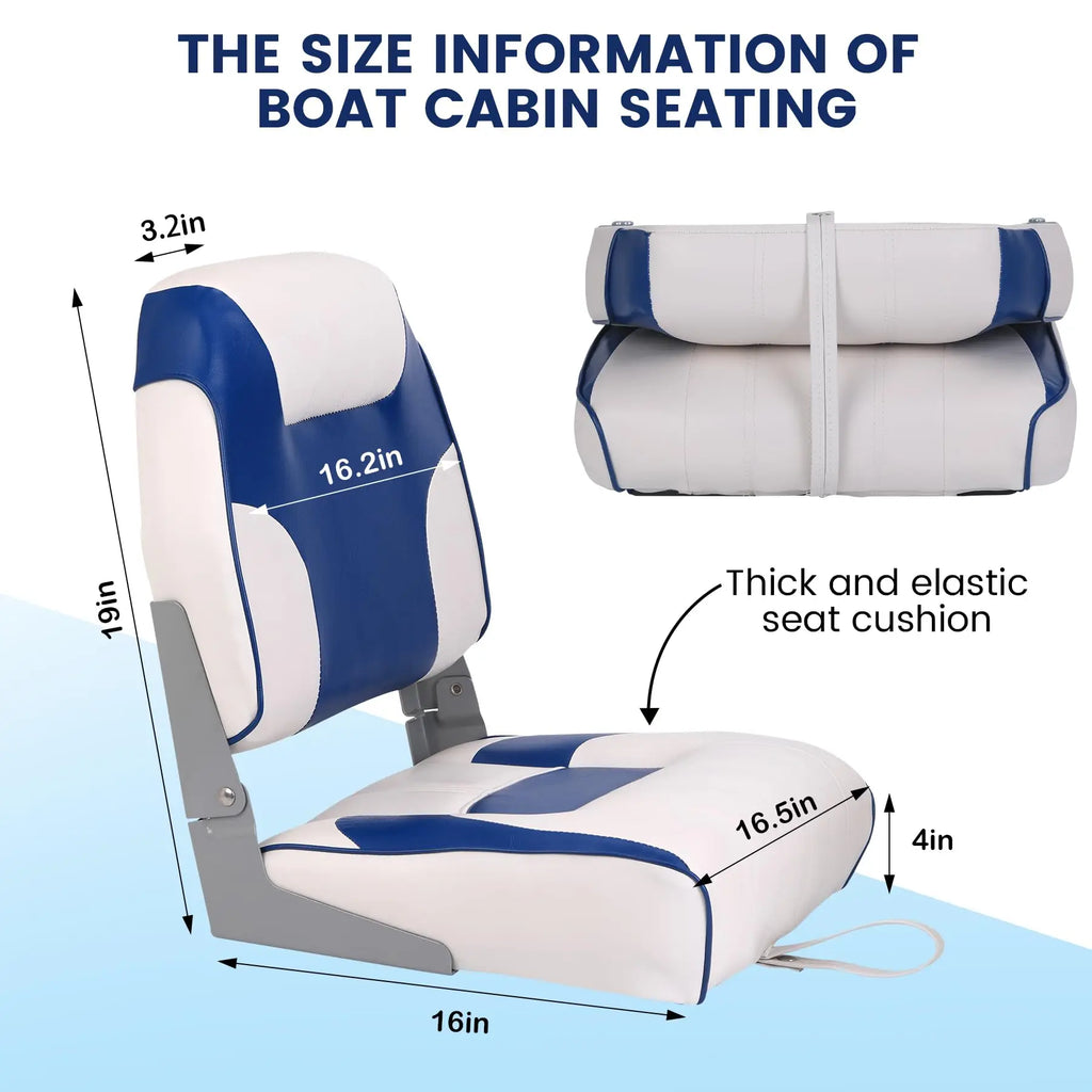 1*Boat Seats, Low Back, Boat Seats Stainless Steel Screws Included,Fold-Down Fishing Boat Chair with Thickened Sponge Padding and Hinge for Fishing Boats, Jon Boats, 2 Packs, Royal Blue
