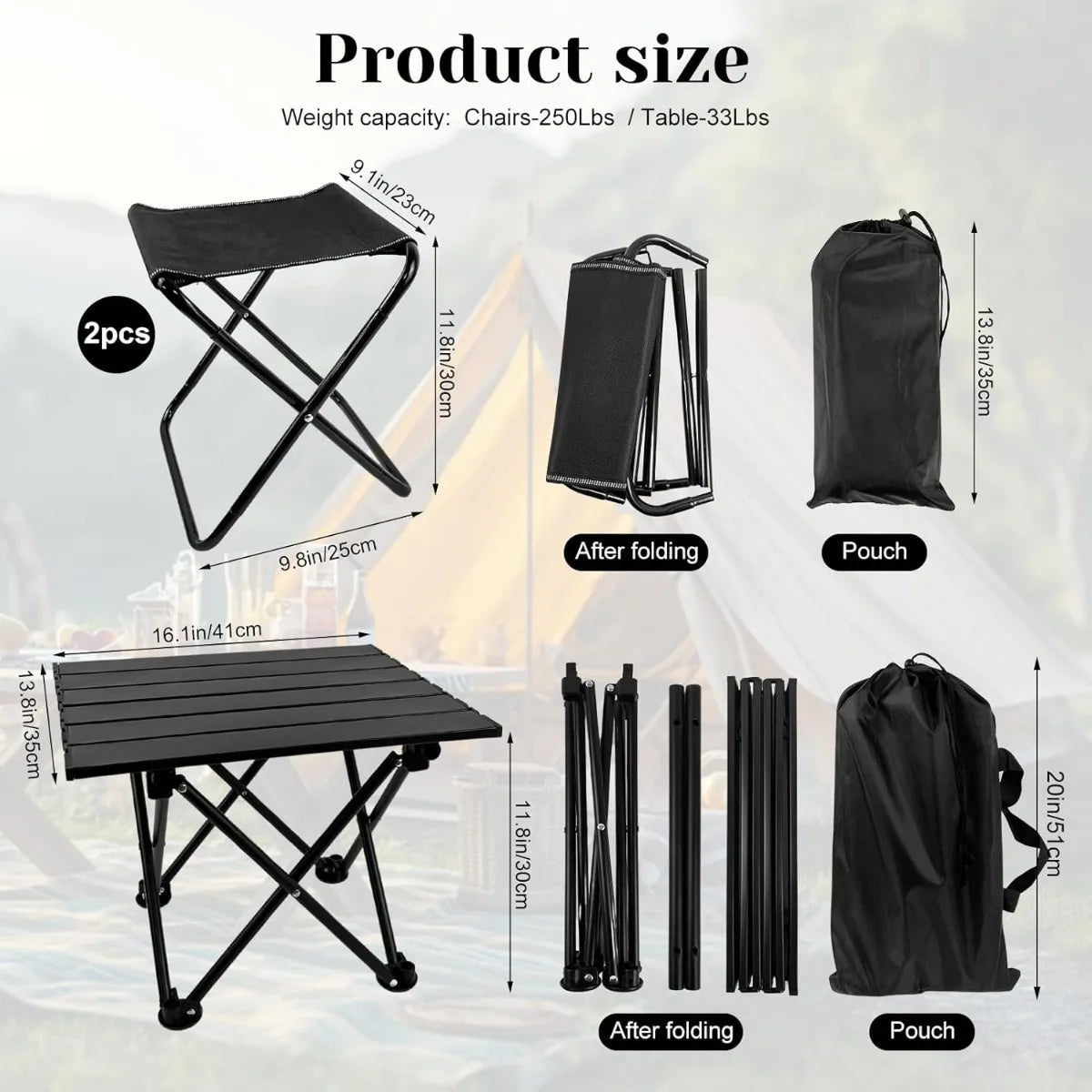 Folding Camping Table with Chairs Lightweight Picnic Table for Beach Hiking Travel