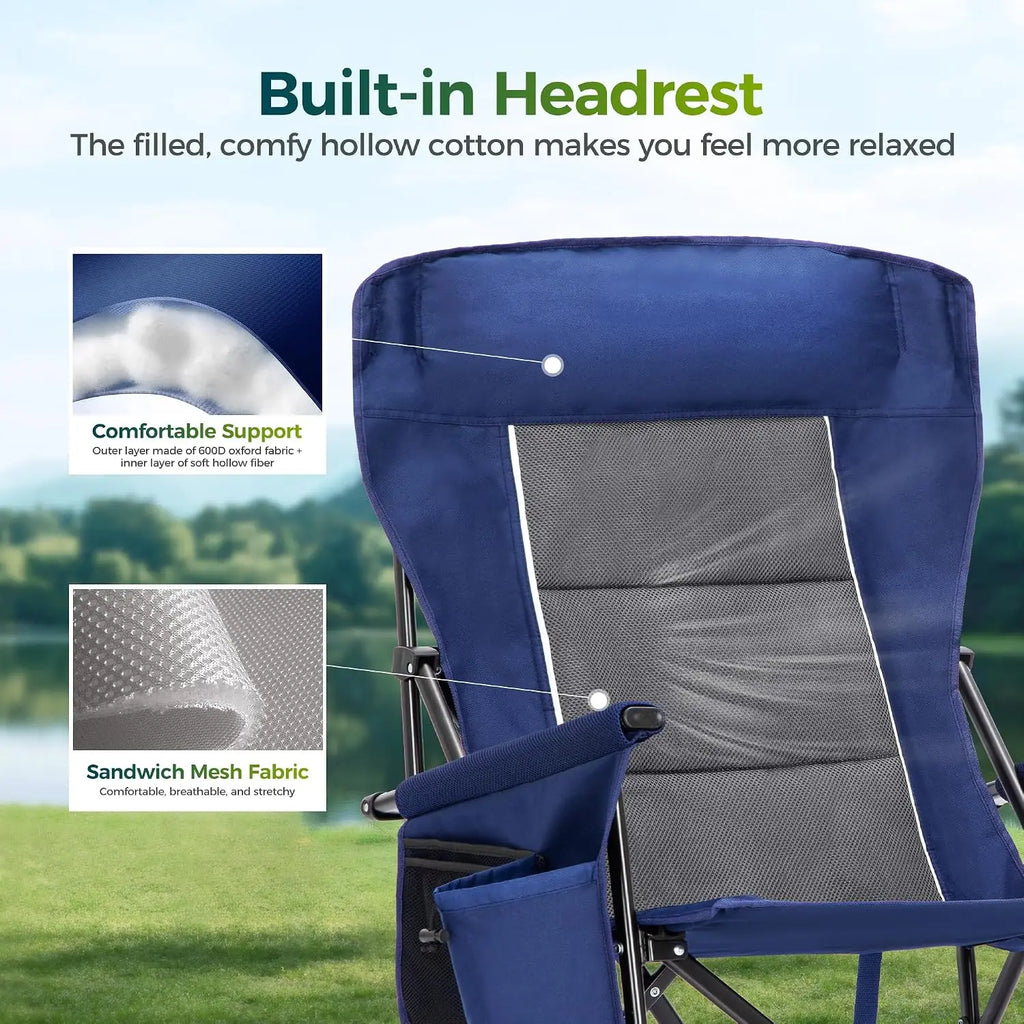 Oversized Folding Camping Chair High Back Heavy Duty 500 LBS Capacity with Cup Holder Side Pocket Portable