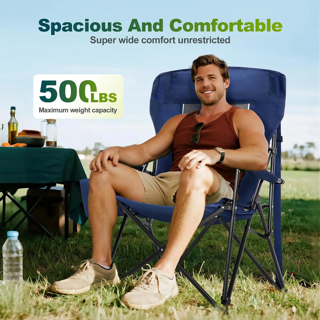 Oversized Folding Camping Chair High Back Heavy Duty 500 LBS Capacity with Cup Holder Side Pocket Portable