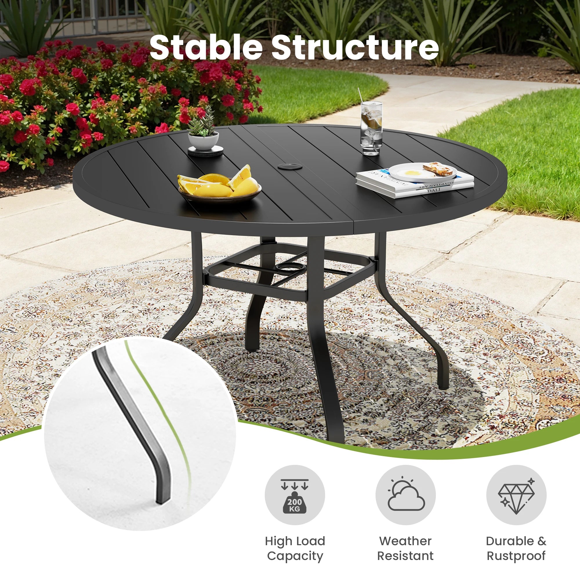 Outdoor Patio Dining Table, 41" Round Patio Table with 1.57" Umbrella Hole, Metal Tables for Patio, Backyard, Poolside