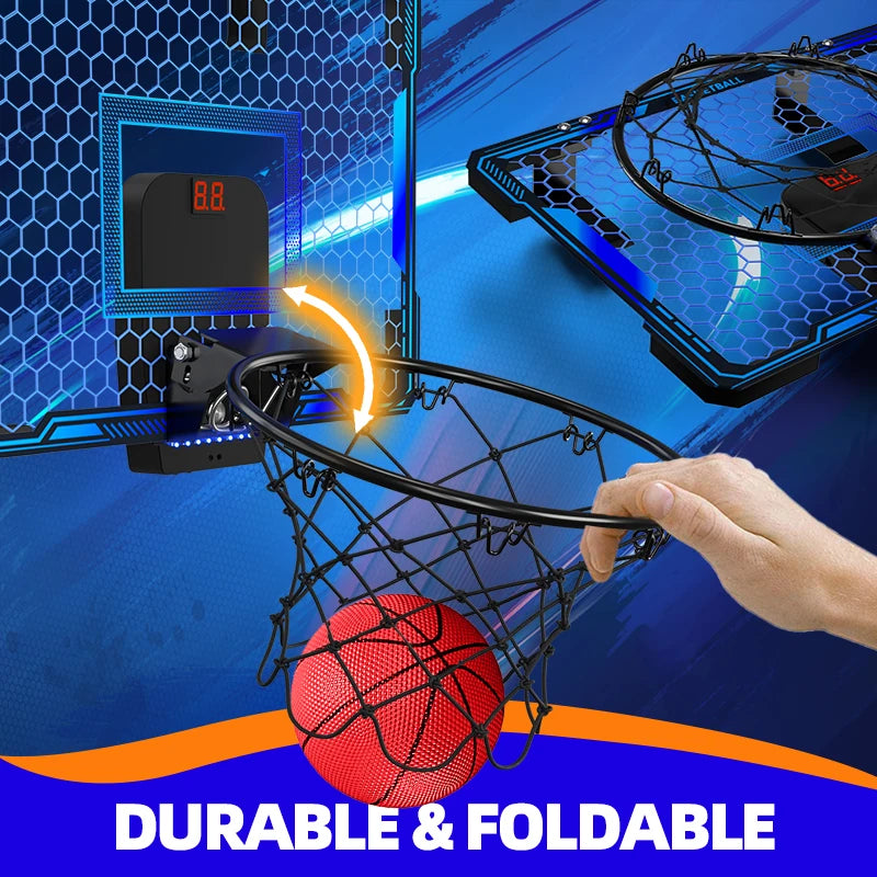 Basketball Hoop Wall-mounted Indoor/Outdoor Training Home Kids Basketball Toy, with 7 LED Lights Scoreboard
