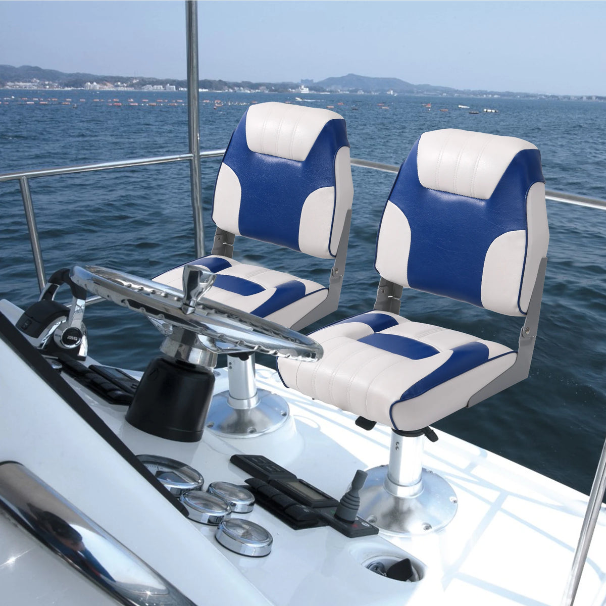 2 Pack Folding Boat Seats Low Back, Fishing Boat Seat with Thickened Sponge Padding, Weather-Resistant Captain Chairs