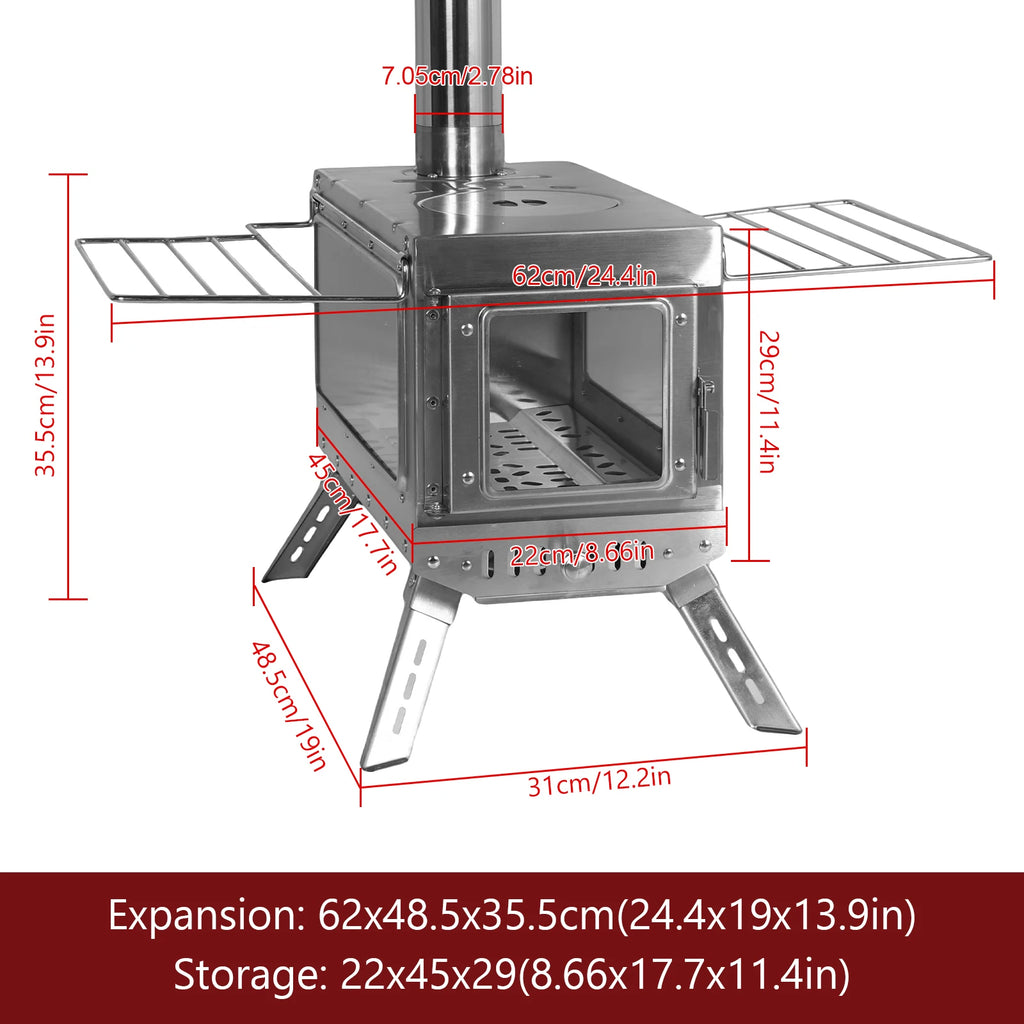 Backyard Heating Stove with Chimney Pipe Weatherproof Patio Heater Rust Proof for Tents Shelters Camping