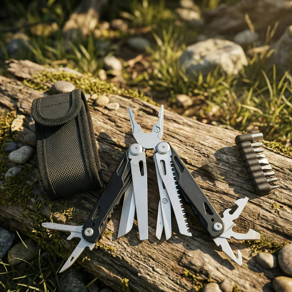 27 in 1 Multitool Pliers - Stainless Steel Survival Tool with Screwdriver/Saw/Spring Scissors for Camping, Fishing, Hiking