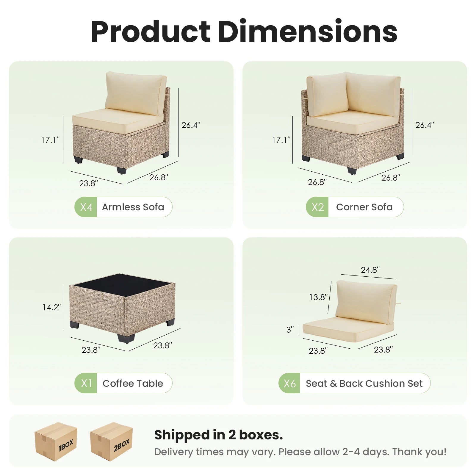 7-Piece Patio Furniture Set, Outdoor Rattan Sectional Sofa with Tempered Glass Table, All-Weather