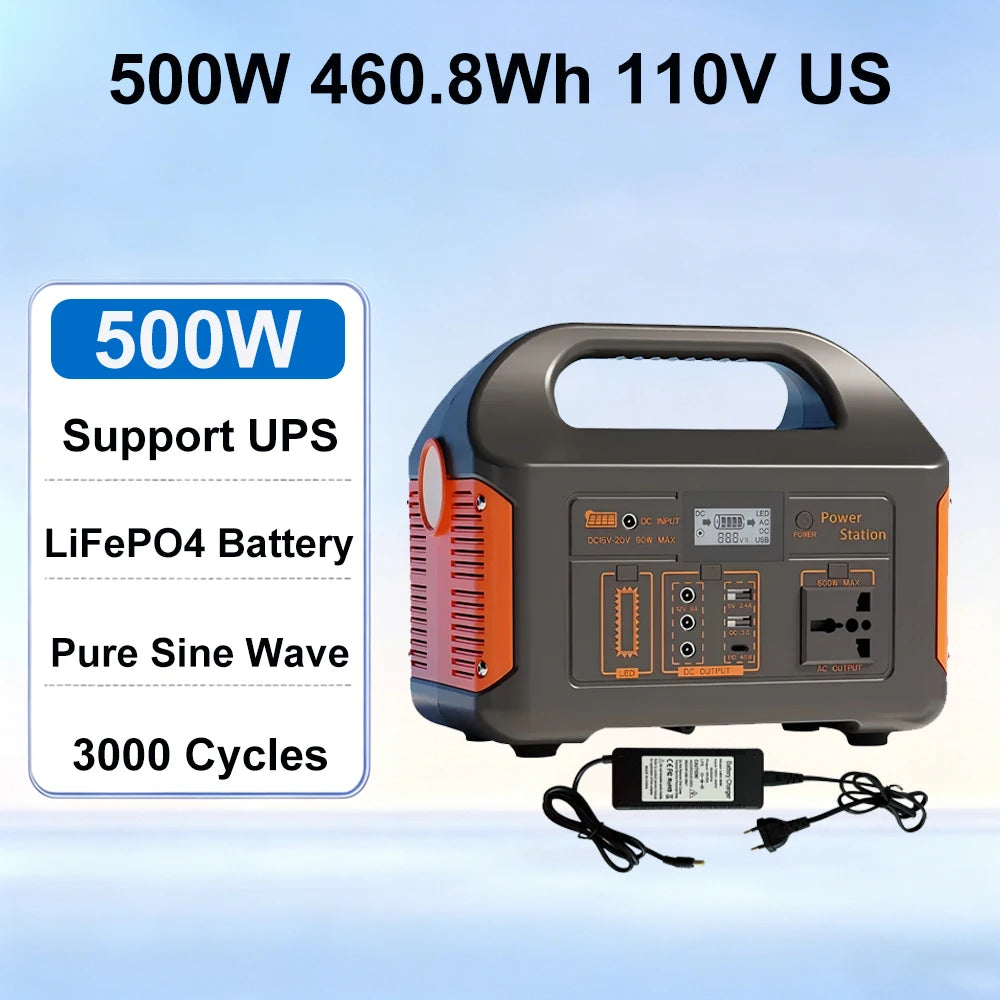 500W 300W Portable Power Station 460.8Wh LiFePO4 Battery Charging Station 110V Solar Generator Power Bank for Camping