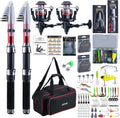 Fishing Rod and Reel Combos-2PCS Telescopic Fishing Pole+2PCS Spinning Reels with Carrier Bag