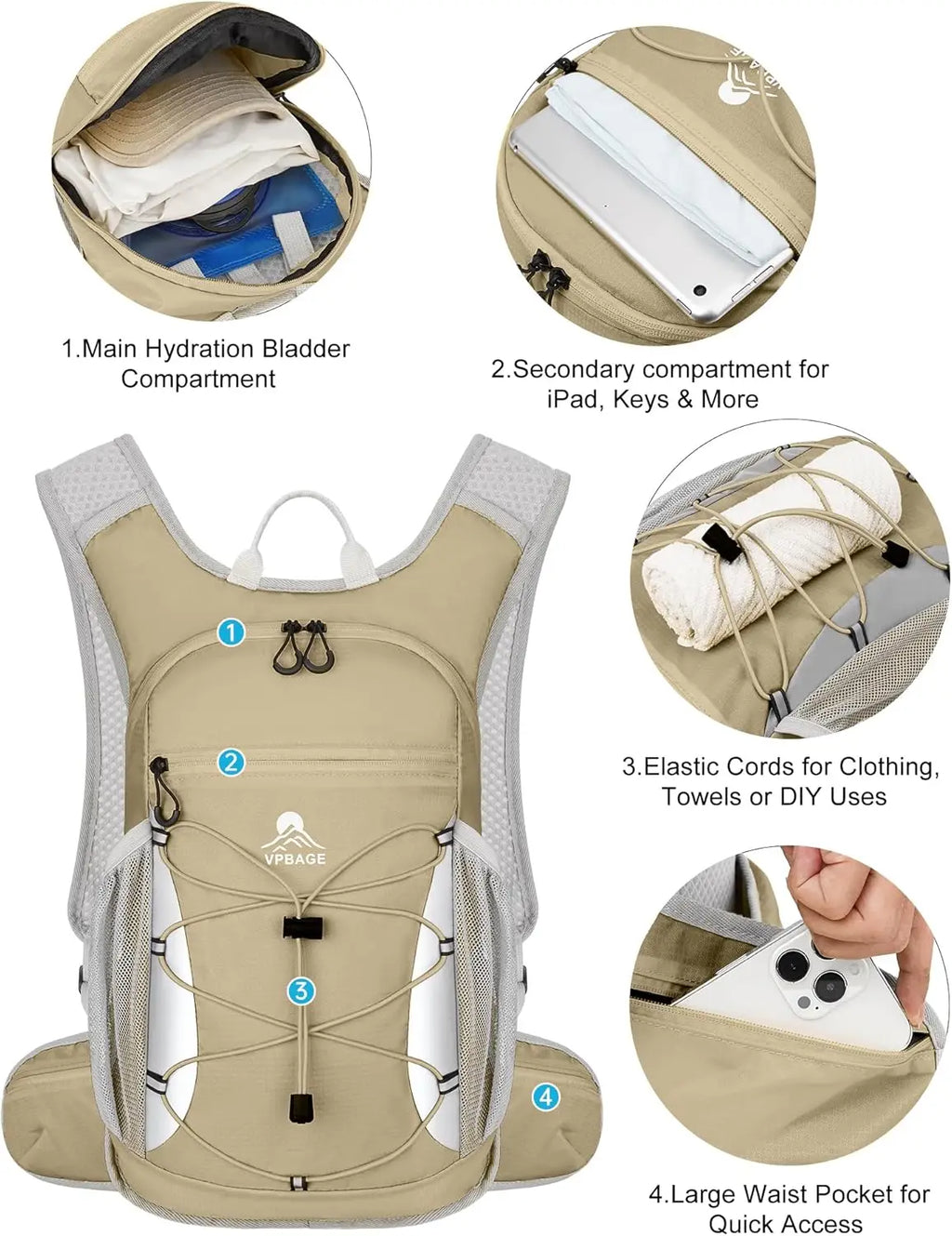 Hydration Backpack with 2L Water Bladder, Lightweight 15L Daypack for Hiking Running Skiing
