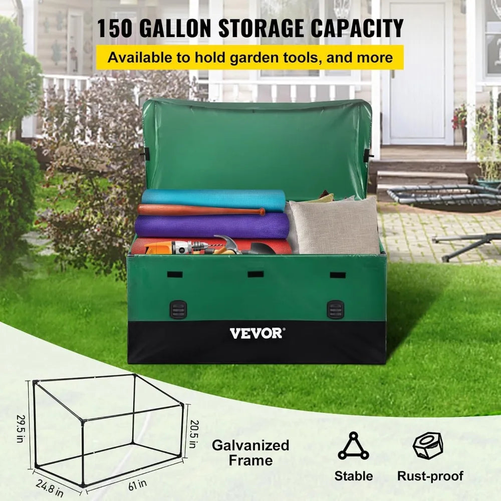 150 Gallon Waterproof Outdoor Storage Box, Portable Deck Box for Camping Poolside Yard